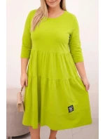 Dámská bavlněná sukni Plus Size s volány a ohrnutým rukávem pistáciová