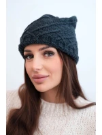 Dámská zimní čepice z vlny s ozdobným vzorem K403 grafitová