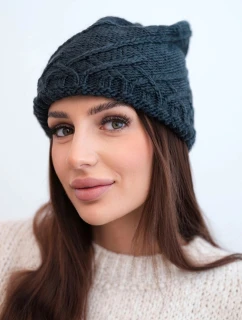Dámská zimní čepice z vlny s ozdobným vzorem K403 grafitová