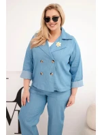 Dámská souprava Plus Size bavlněná s bundou a džínami modrá