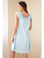 Dámské bavlněné šaty s nařaseným výstřihem a volánkem modrá