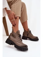 Zazoo 60483 Dámské Kožené Kotníkové Boty S Nízkým Zatepleným Svrškem Béžové