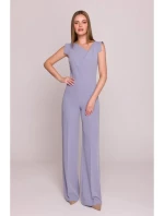 S407 Elegantní overal s asymetrickým výstřihem - holubičí šedá