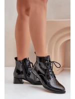 Kožené lakované kotníkové boty na podpatku zateplené D&A JC42-53 černé