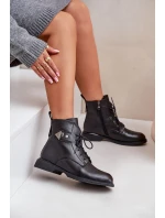 Kožené Boty Na Ploché Podešvi S Dekorací Ocieplane Maciejka N3115-01 Černé