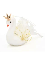 DEKORATIVNÍ ZÁVĚSNÁ LABUŤ 17CM ZLATÁ KŘÍDLA