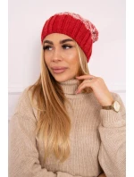 Milano fleecová čepice K203 ecru melange+red Milano fleecová čepice K203 ecru melange+red