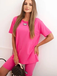 Dámský bavlněný komplet s krátkým rukávem a šortkami růžový