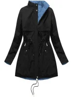 Černo-světle modrá oboustranná dámská zimní bunda s kapucí (w214big)