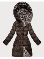 Oboustranná zimní plus size bunda v čokoládové/s panteřím vzorem barvě (M6-6008-103)