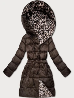 Oboustranná zimní plus size bunda v čokoládové/s panteřím vzorem barvě (M6-6008-103)