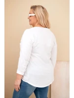 Dámská blůza Plus Size s potiskem a perlami bílá