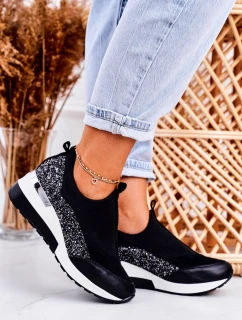 Dámské Klínové Kožené Boty Sneakersy Černé Stříbrné Frances