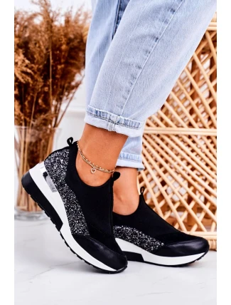 Dámské Klínové Kožené Boty Sneakersy Černé Stříbrné Frances