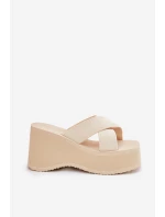 Dámské Pantofle Na Klínu A Platformě Béžové Sevolee