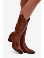 Kožené Kovábojky Na Podpatku Vyhřívané Zazoo 70155 Hnědé