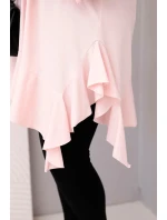 Dámská blůza Plus Size s bavlnou, volánkem a ohrnutým rukávem pudrově růžová