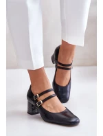 Kožené sandály s pásky na podpatku černé Laura Messi 2857