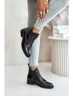 Lakované Boty Na Zip Zateplené Ploché Podpatky S.Barski HY42-717 Černé