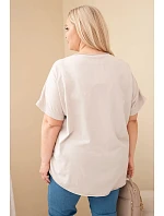 Dámská bavlněná halenka Plus Size s vyšívanými květinami béžová