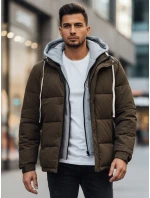 Pánská prošívaná zimní bunda s kapucí khaki FashionStreet TX5102