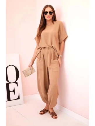 Komplet z viskózy halenka + kalhoty velbloud