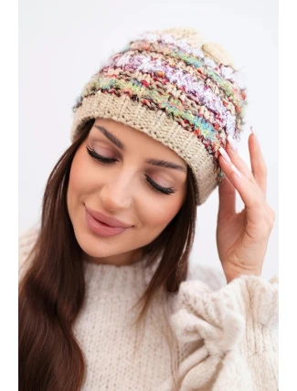 Dámská zimní čepice s barevným vláknem a elastickým stahováním K352 béžová