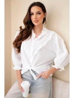 Dámská bavlněná košile s krajkou a vázáním bílá