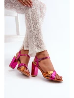 Ekologické kožené sandály na vysokém podpatku fuchsie Abilica