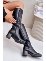 Kozačky Na Podpatku Z Eko Kůže Před Koleno Černé Izanae