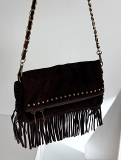 Semišová kabelka s třásněmi na řetízku čokoládová Narella