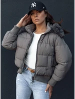Dámská prošívaná zimní bunda s kožešinou COLDPACK tmavě šedá FashionStreet TY4428