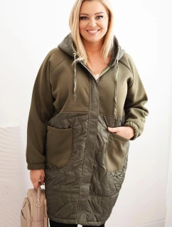 Dámská prošívaná mikina Plus Size s kapucí a velkými kapsami khaki