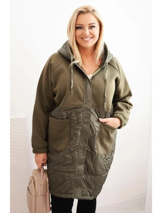 Dámská prošívaná mikina Plus Size s kapucí a velkými kapsami khaki