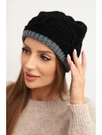 Dámská zimní čepice z vlny s proplétaným vzorem K443 černá + šedá