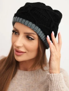 Dámská zimní čepice z vlny s proplétaným vzorem K443 černá + šedá