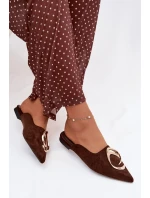 Dámské pantofle Mule s ozdobným zlatým detailem Čokoládové Galvella