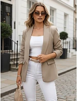 Dámské klasické sako s volánkovými rukávy tmavě béžové FashionStreet PY0141 Dámské klasické sako s volánkovými rukávy tmavě béžové FashionStreet PY0141