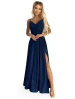 299-10 CHIARA elegantní maxi dlouhé šaty bez ramínek - GRANITE WITH BROKEN 299-10 CHIARA elegantní maxi dlouhé šaty bez ramínek - GRANITE WITH BROKEN