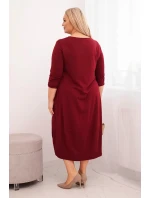 Dámská bavlněná sukně Plus Size s ohrnovacími rukávy a kapsami bordová