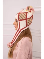 Dámská klapka na uši Eunika K322 ecru+red Dámská klapka na uši Eunika K322 ecru+red