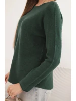 Dámský svetr z viskózy s dlouhým rukávem a kulatým výstřihem tmavě zelený