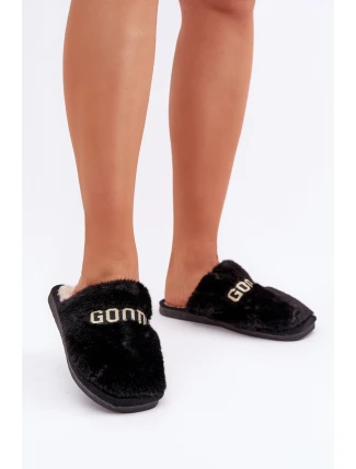 Dámské Pantofle S Kožíškem A Nápisem Černé Kalelia