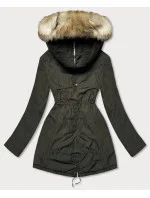 Teplá dámská zimní bunda parka v barvě khaki (w165)