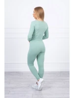 Sada s řasením na halence tmavě mátové barvy Sada s řasením na halence tmavě mátové barvy