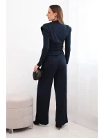 Dámský bavlněný komplet s blůzou a kalhotami s širokými nohavicemi granátový