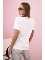 Dámská bavlněná blůza s krátkým rukávem a barevným potiskem bílá Dámská bavlněná blůza s krátkým rukávem a barevným potiskem bílá