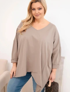 Dámská bavlněná blůza Plus Size s asymetrickým spodním lemem a V výstřihem fango