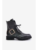 Lakované Botky S Dekorativní Přezkou Černé Zazoo