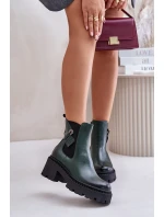 Zazoo 60490 Kožené Zateplené Boty S Dekorací Tmavězelené
